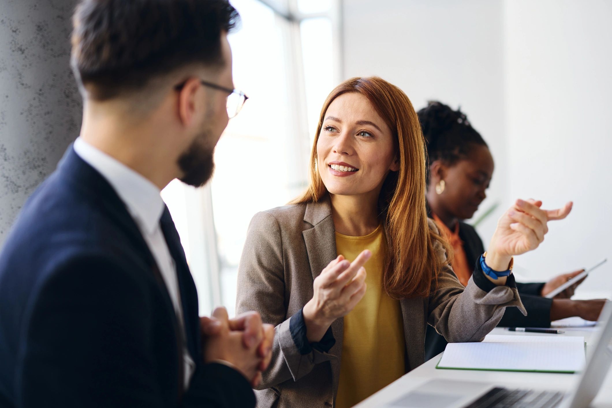 Business discussion in modern office
